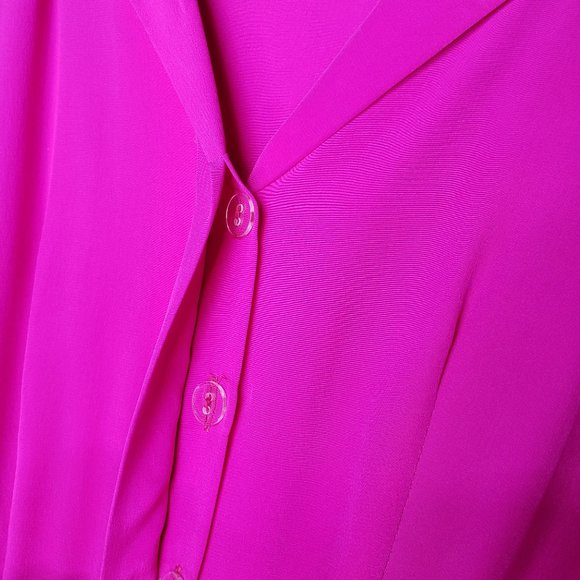 Amanda Uprichard Silk Button Front High Low Dress S Hot Pink Short Sleeve Belted - Picture 3 of 8
